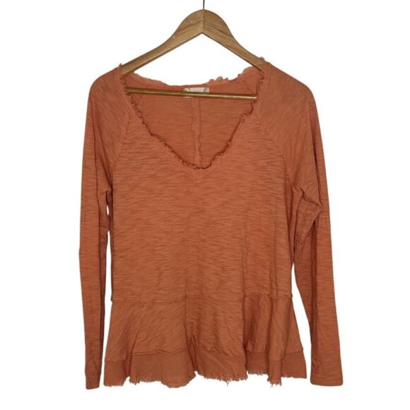 Altar'd State Women's Long Sleeve Orange Top Fringe V-Neck Shirt Size Small - Picture 2 of 9